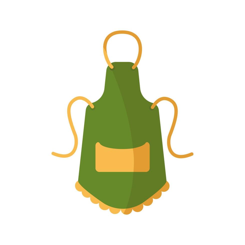 Delantal de cocina verde brillante con lazos y bolsillo amarillo grande. delantal para trabajar en la cocina. vestido de cocina ama de casa. prenda protectora vector