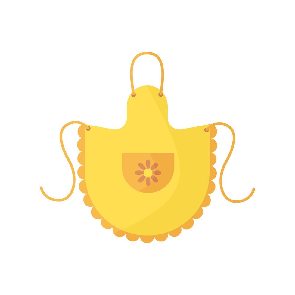 Bright yellow kitchen apron with large pocket and ruffles, isolated on white background. Cooking dress for housewife. Protective garment vector