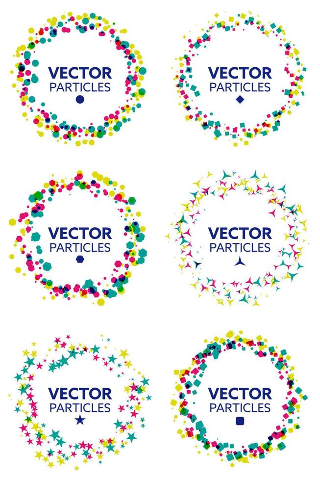 conjunto de círculos de colores formados por diferentes formas geométricas. elementos de diseño abstracto. ilustración vectorial conjunto de vectores abstractos creativos.
