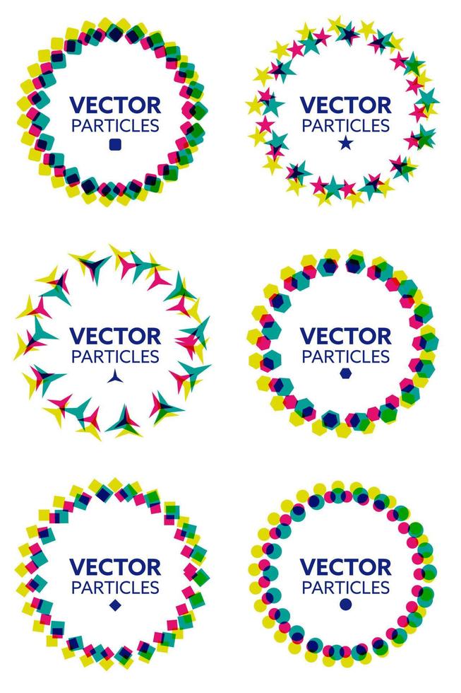 conjunto de círculos de colores formados por diferentes formas geométricas. elementos de diseño abstracto. ilustración vectorial conjunto de vectores abstractos creativos.