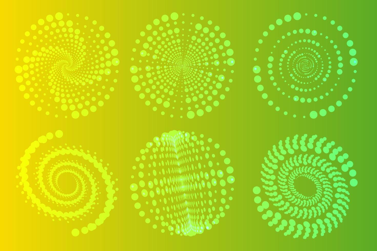 conjunto de espirales, elementos de diseño, patrones abstractos punteados. remolino en espiral, puntos de torsión, semitono de vórtice. plantillas vectoriales de líneas circulares de rotación radial. vector