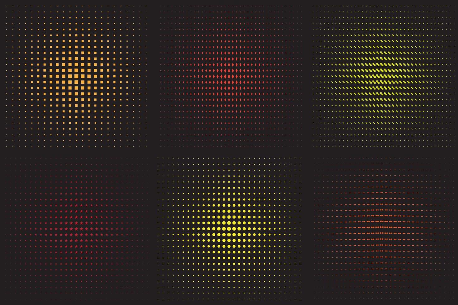 gran conjunto de trazos de círculo con textura negra aislados en fondo negro. círculos punteados abstractos, gradiente de punto geométrico de semitono redondo y textura de arte pop. conjunto de vectores de gradación de polvo.