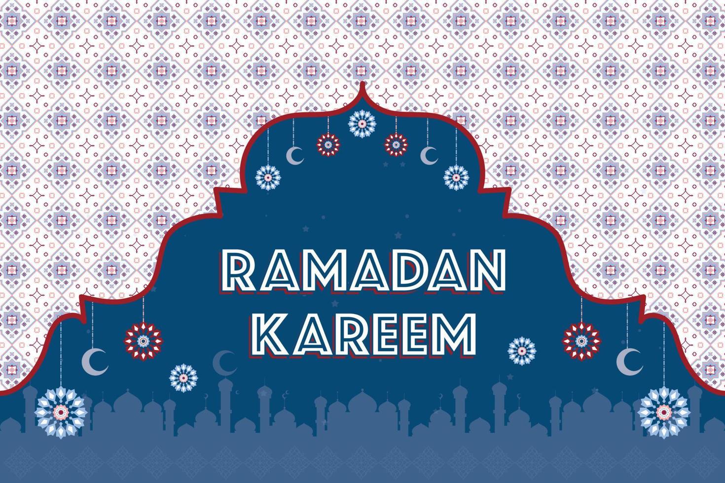 Ramadan Kareem label set luxurious islamic background congratulatory text. Vector greeting card.