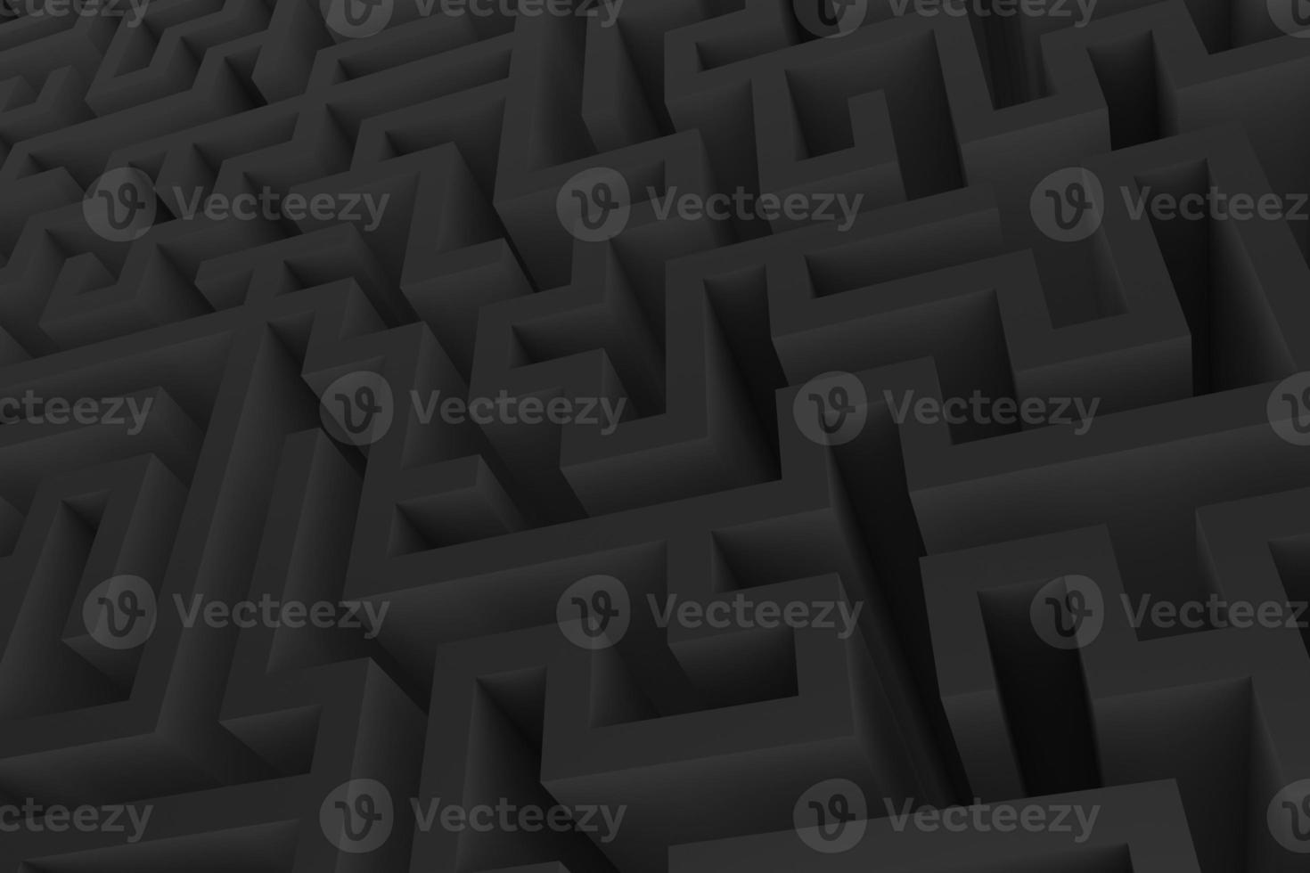 laberinto negro, forma compleja de encontrar la ilustración 3d de salida. fondo de laberinto tridimensional abstracto foto