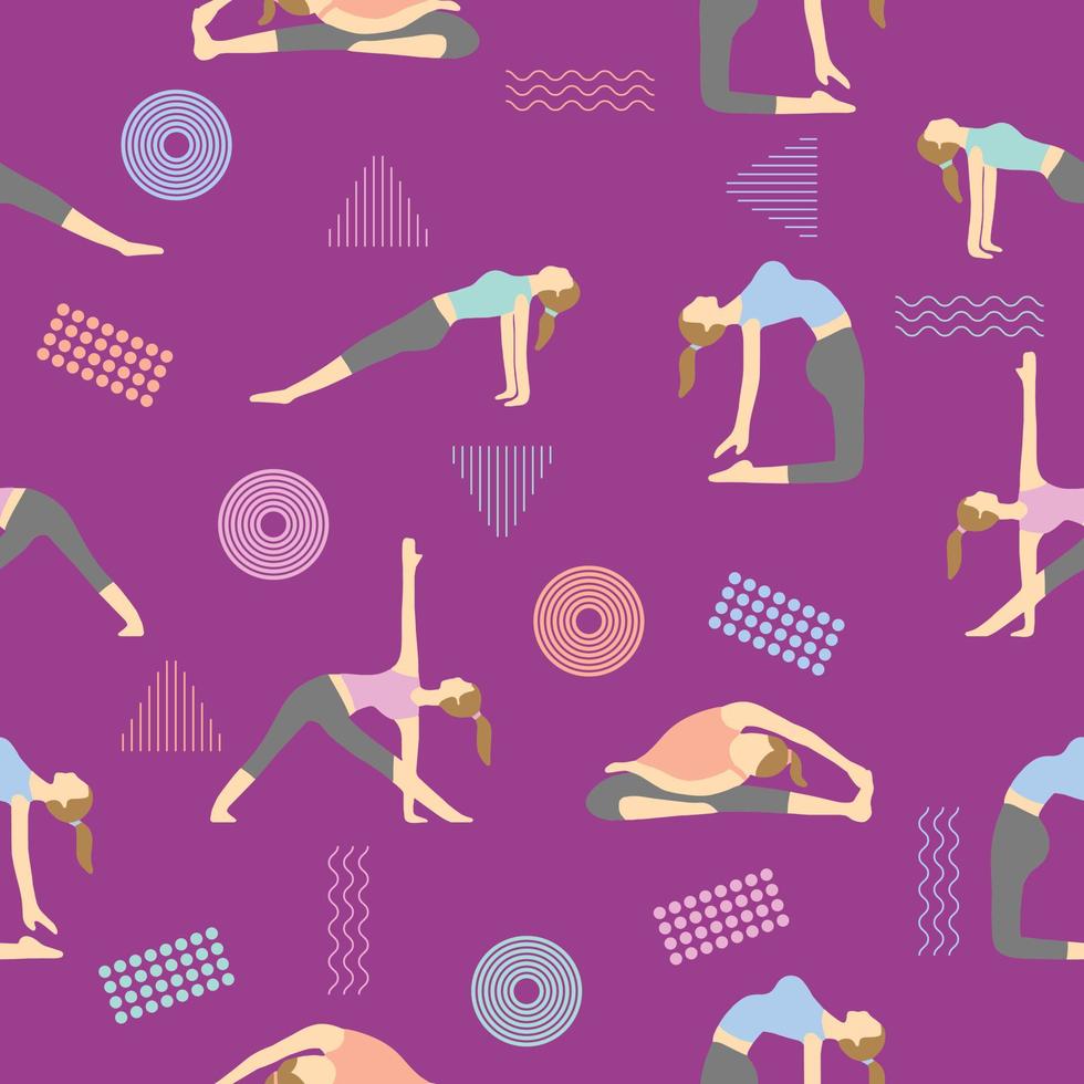 Popular yoga position poses illustration seamless pattern, premium vector International Day of Yoga