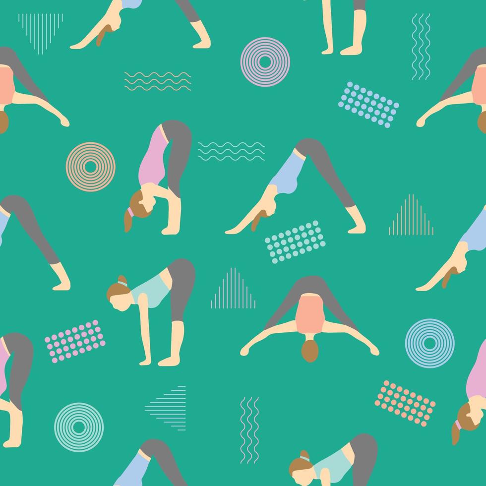 Popular yoga position poses illustration seamless pattern, premium vector International Day of Yoga