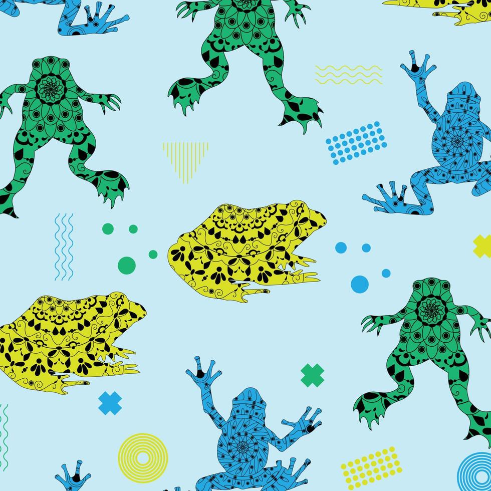 unique abstract amphibians frogs mandala art memphis style decor seamless pattern premium vector