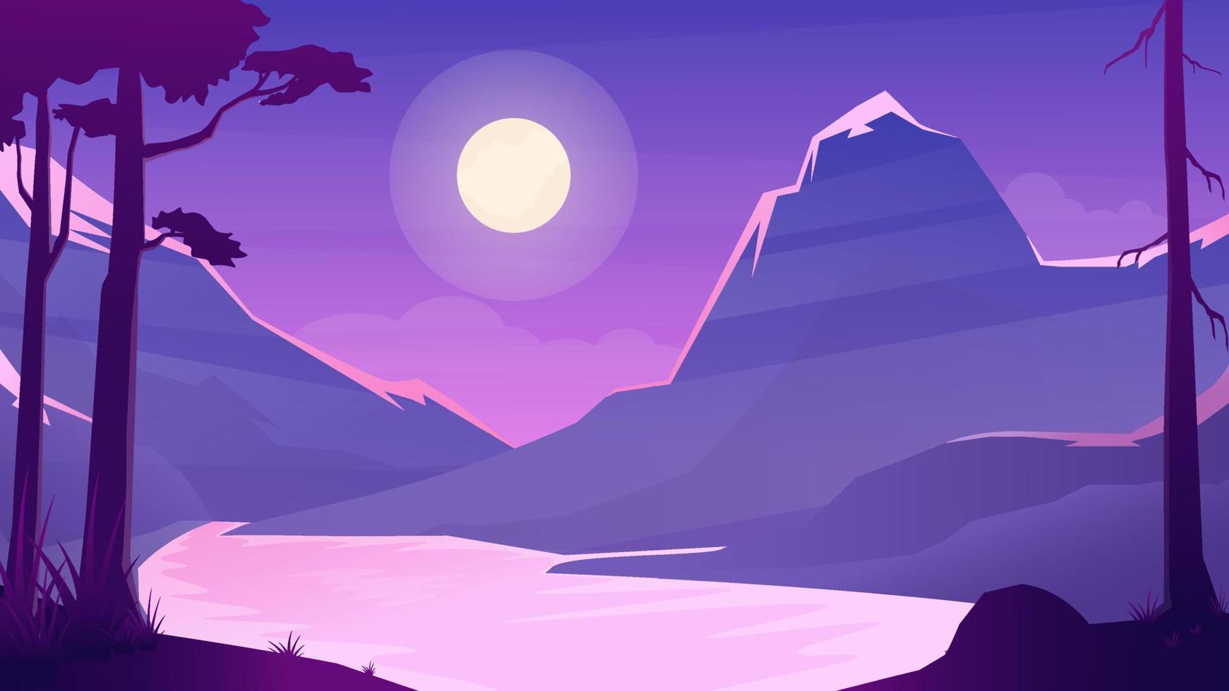 hermosa noche montaña paisaje fondo vector ilustración