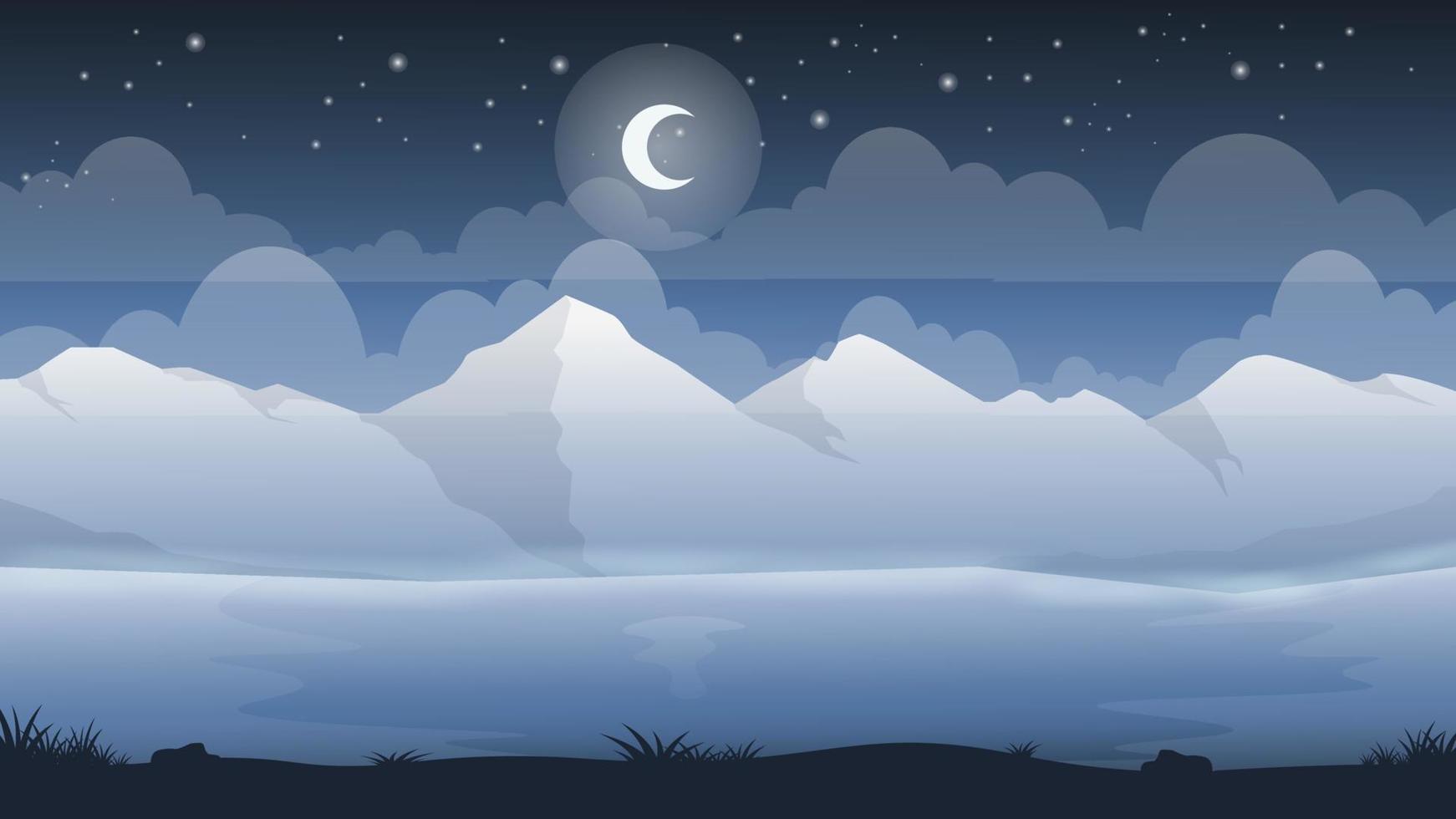 hermosa noche montaña paisaje fondo vector ilustración