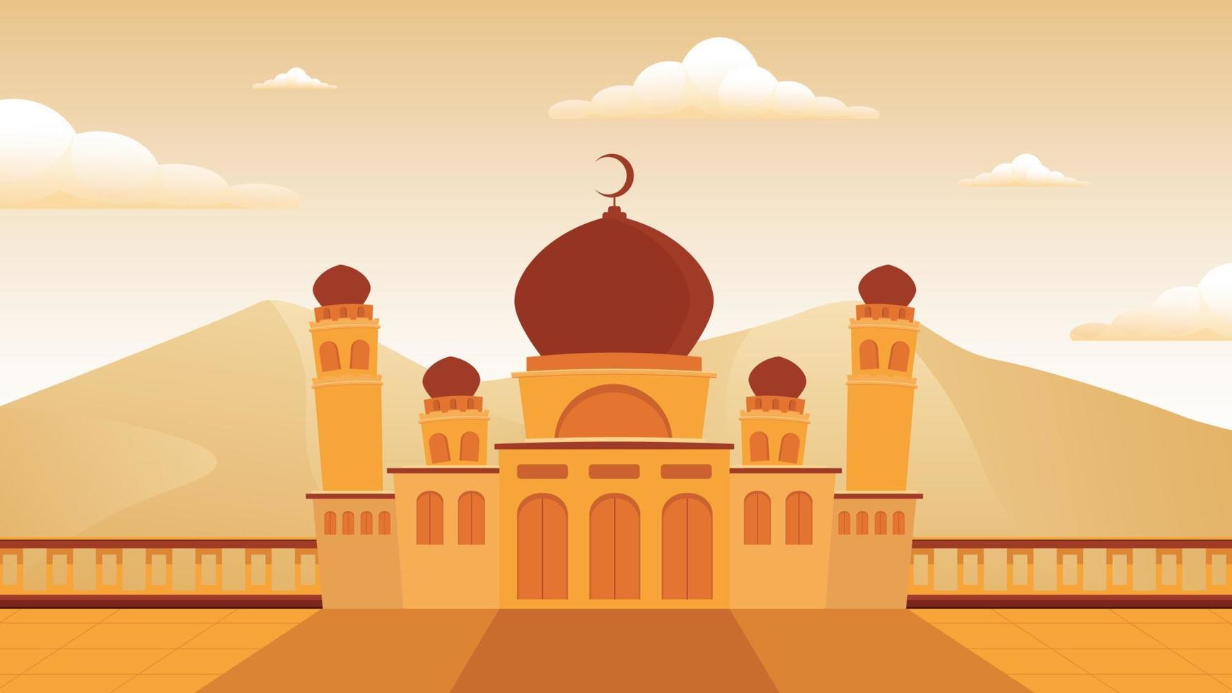 Beautiful mosque vector landscape illustration