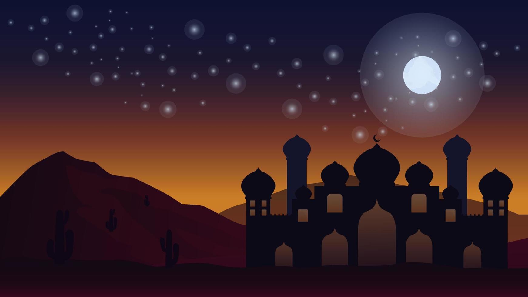 Beautiful night mosque vector landscape illustration