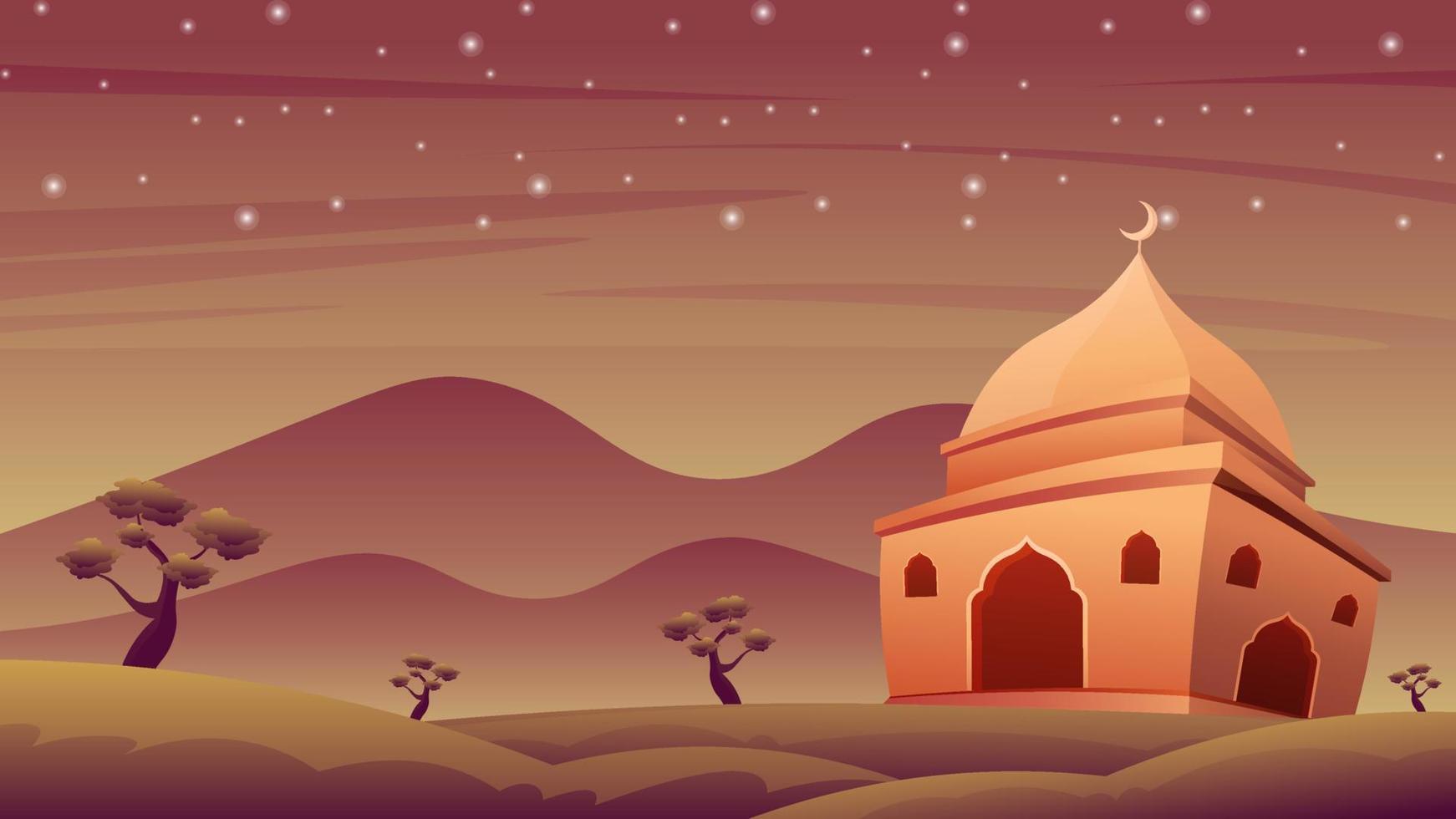 Awesome mosque mountain vector design landscape illustration