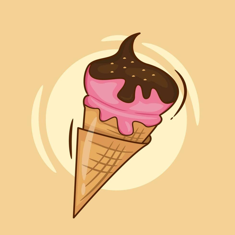 Strawberry ice cream with chocolate jam vector