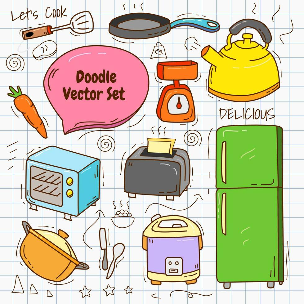 Illustration graphic vector of kitchen and food equipment doodle