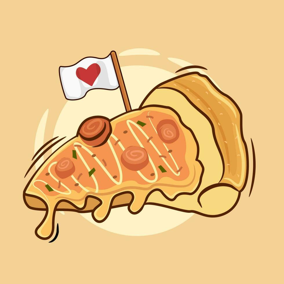 Pizza slice with love flag vector