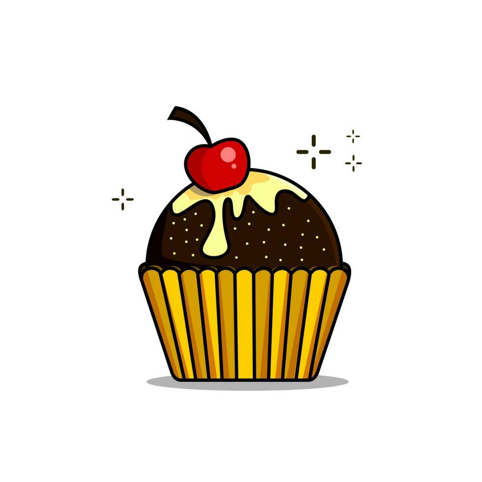 ilustración de cupcake de chocolate con crema y cerezas vector