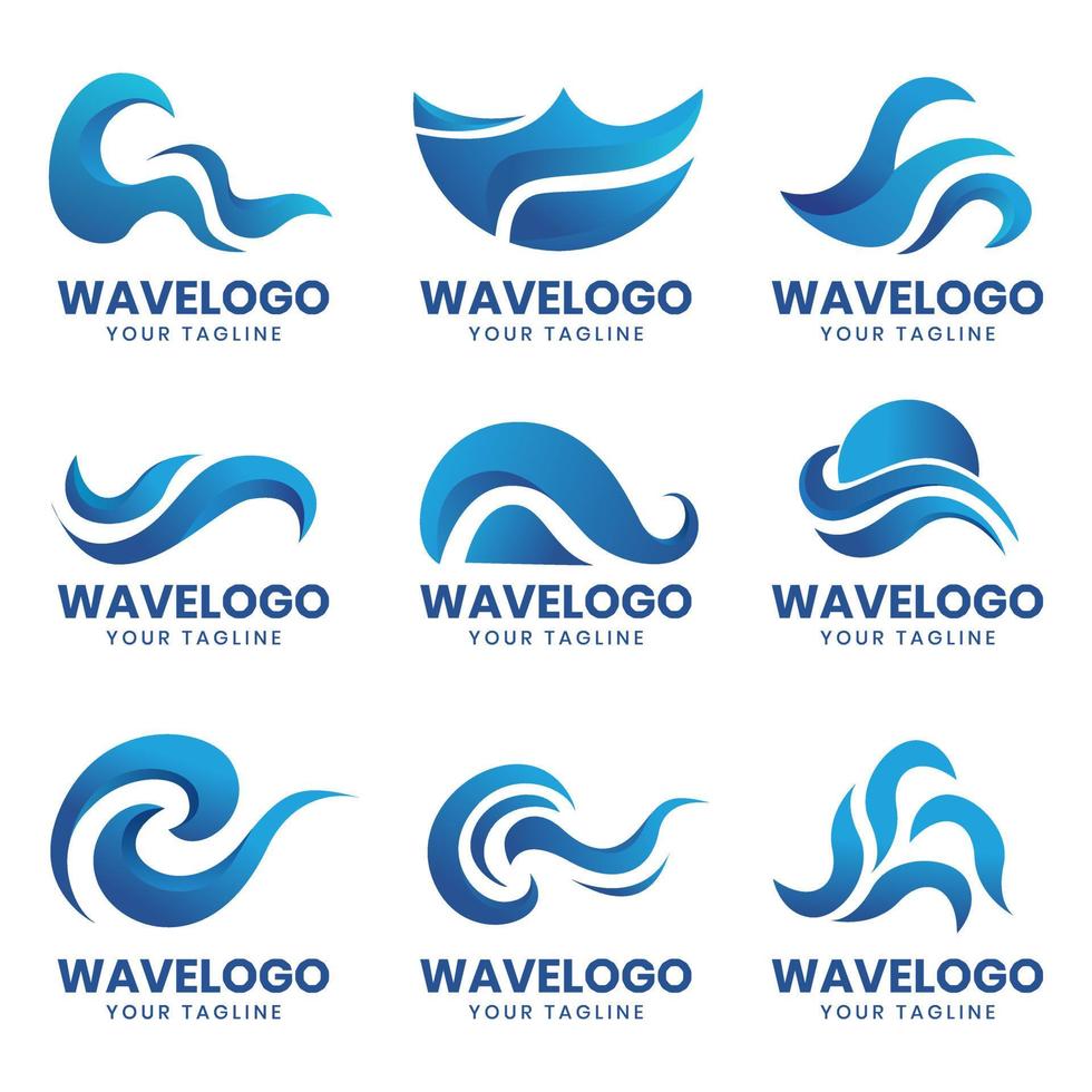 Water wave logo template collection vector