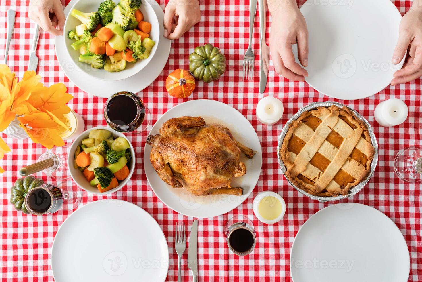 top view of home traditional thanksgiving feast photo