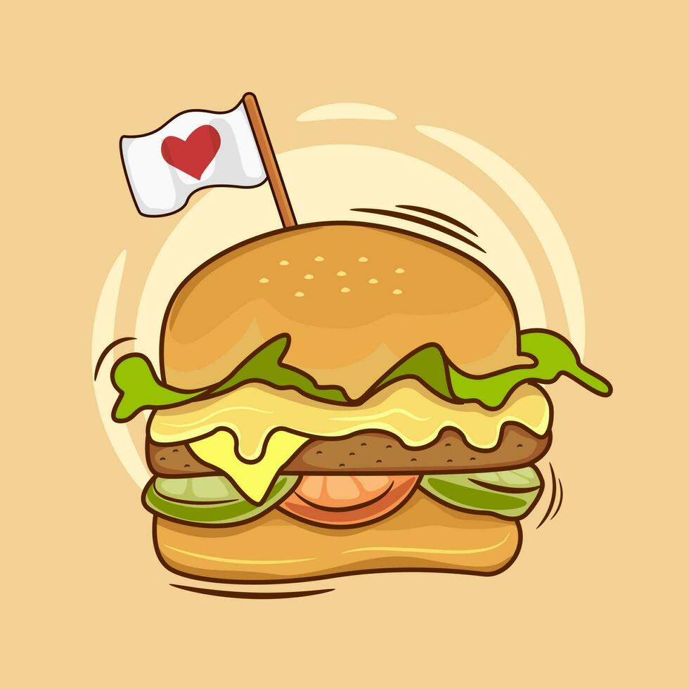 Vector burger with love flag
