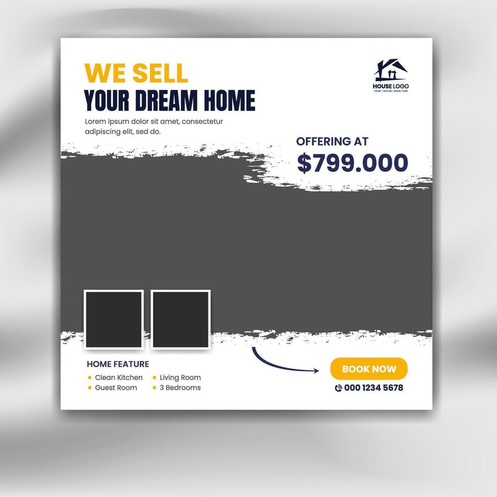 Real estate square social media template vector