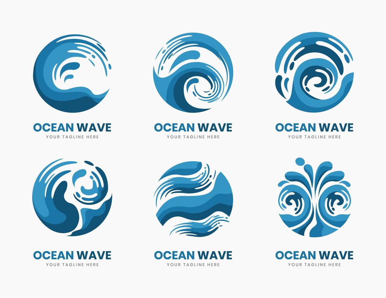 Collection of ocean wave surfing logo template vector