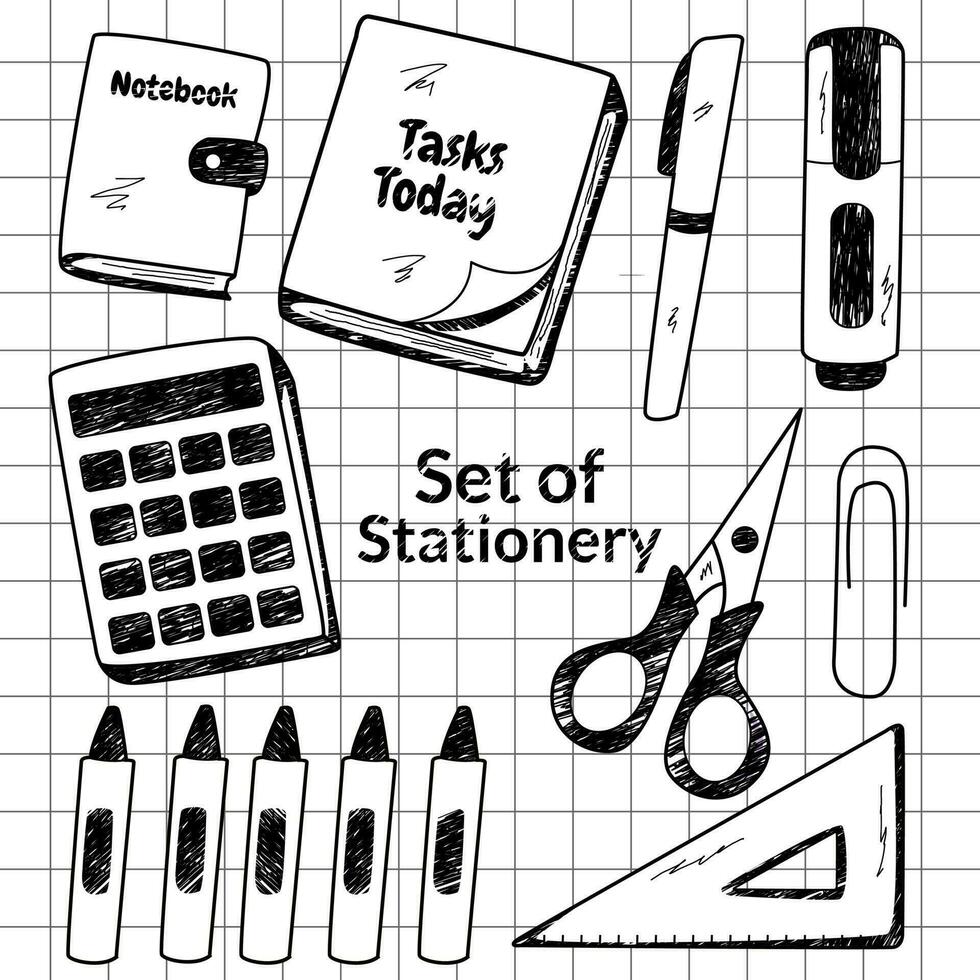 Hand drawn stationery vector set