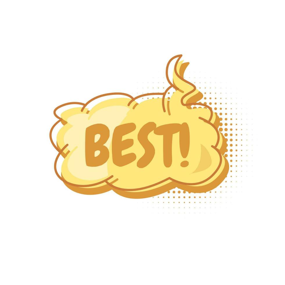 Colorful speech bubbles with best text. hand drawn design elements with halftone decorations and outlines. Vector illustration of doodle text banner