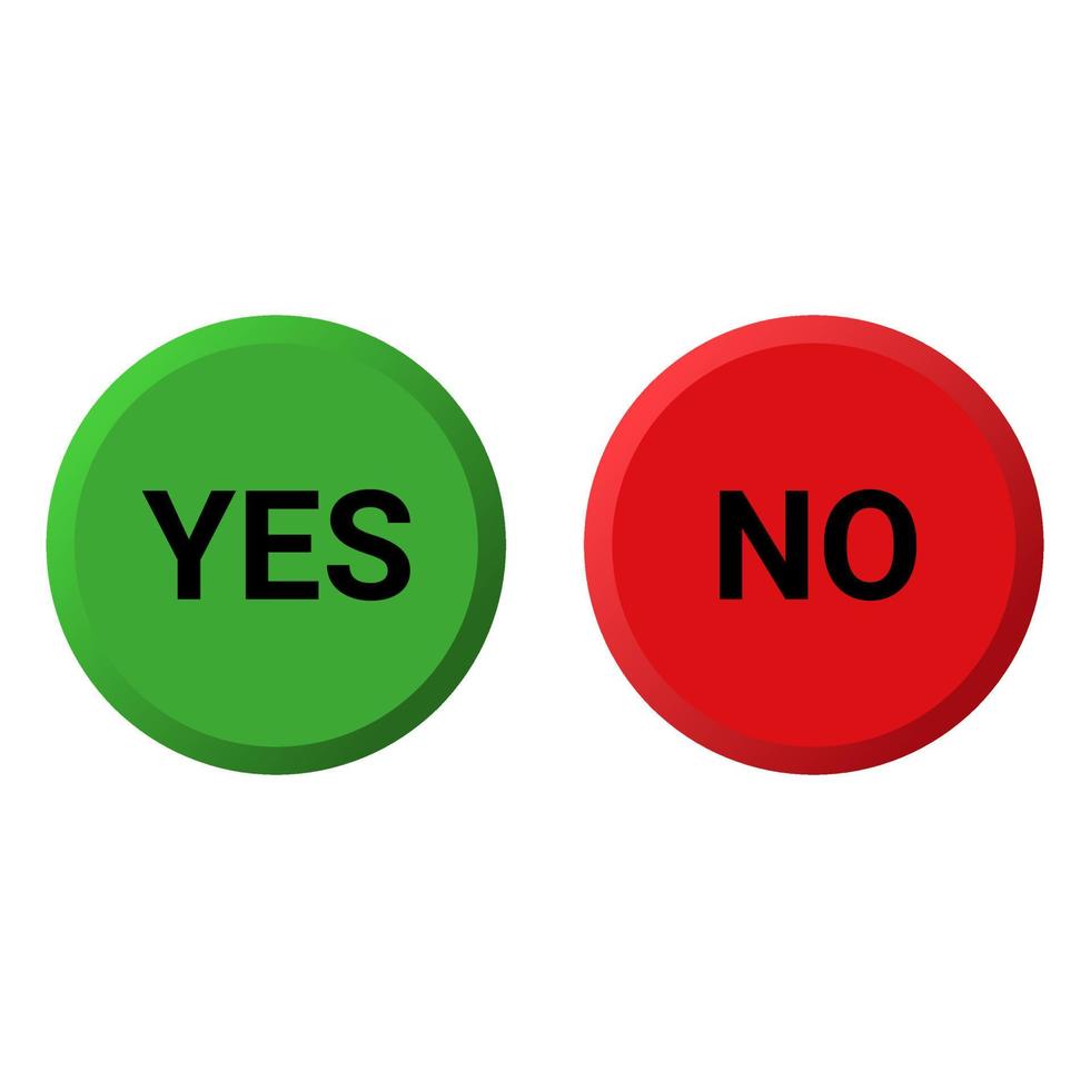 Yes and No Button list icons set, green and red isolated on white background, vector illustration.