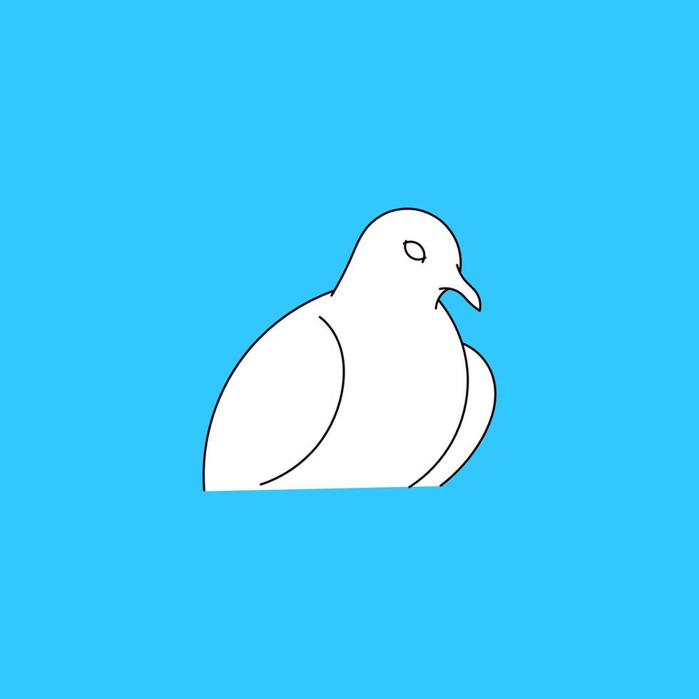 white dove line art illustration on blue background. Beautiful pigeons faith and love symbol. vector