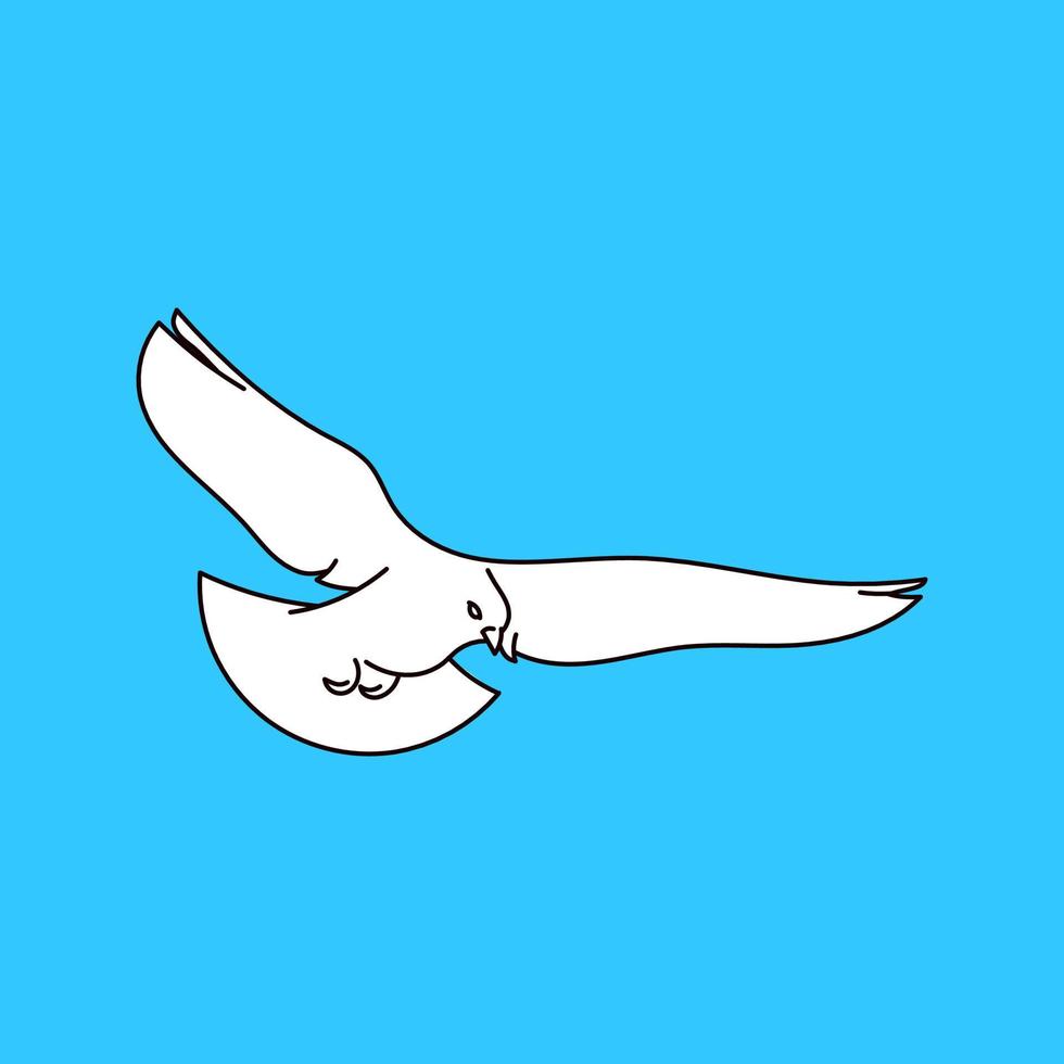 white dove line art illustration on blue background. Beautiful pigeons faith and love symbol. vector