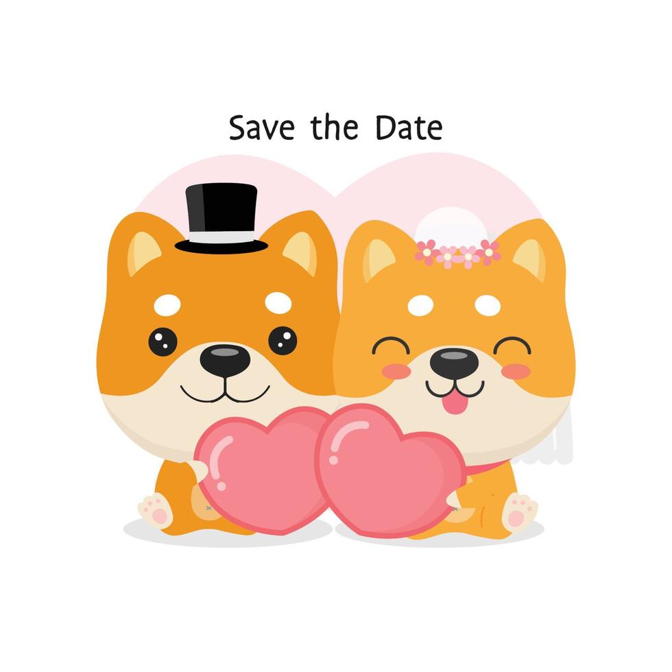 cute Shiba inu wearing costumes of bride and groom vector illustration.
