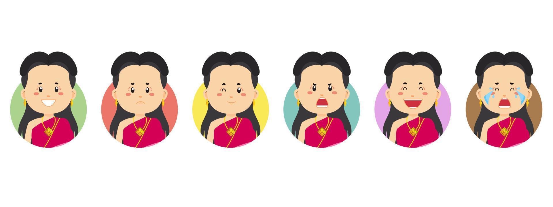 avatar de tailandia con varias expresiones vector