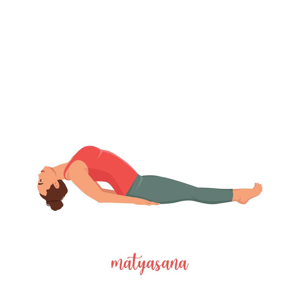 mujer haciendo posición de yoga - matsyasana vector