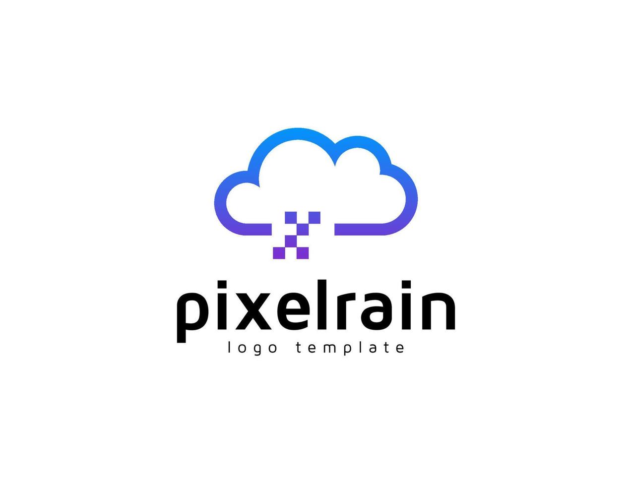 Modern digital cloud with pixel rain illustration logo design template vector