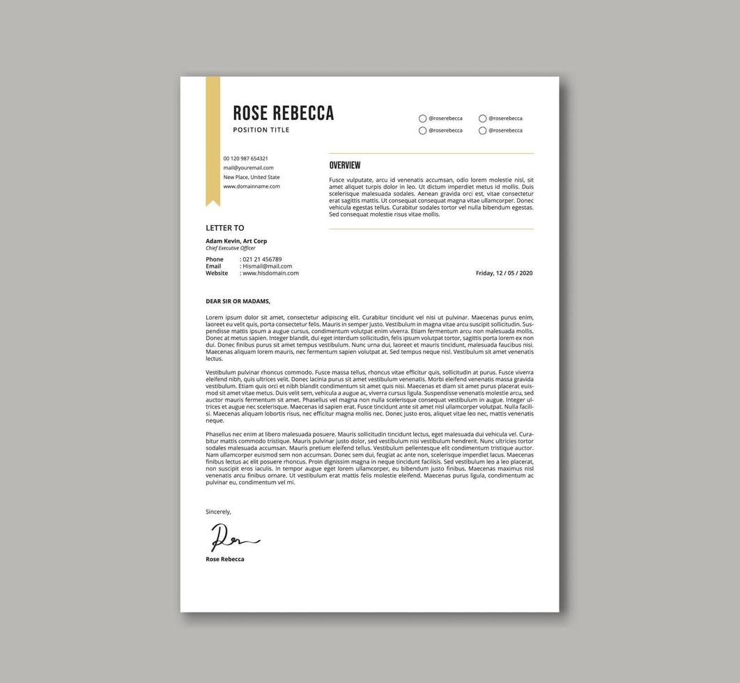 Professional minimalist clean resume cv letterhead template. A4 creative curriculum vitae letterhead print template. Vector EPS10 Editable