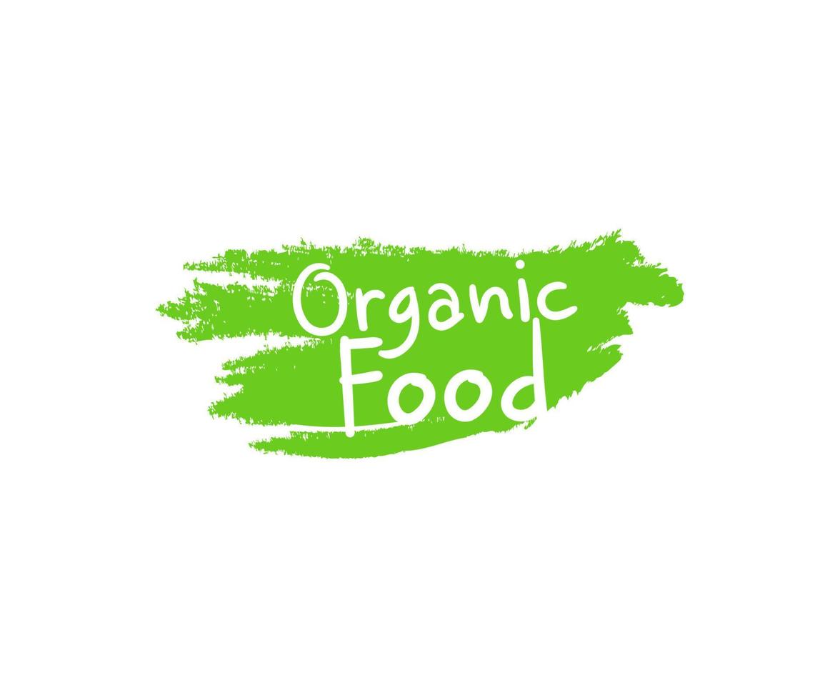 Organic food label, farm fresh and natural product badge or icon for food market, organic products promotion template, quality food and drink for healthy life, vegetarian food icon vector