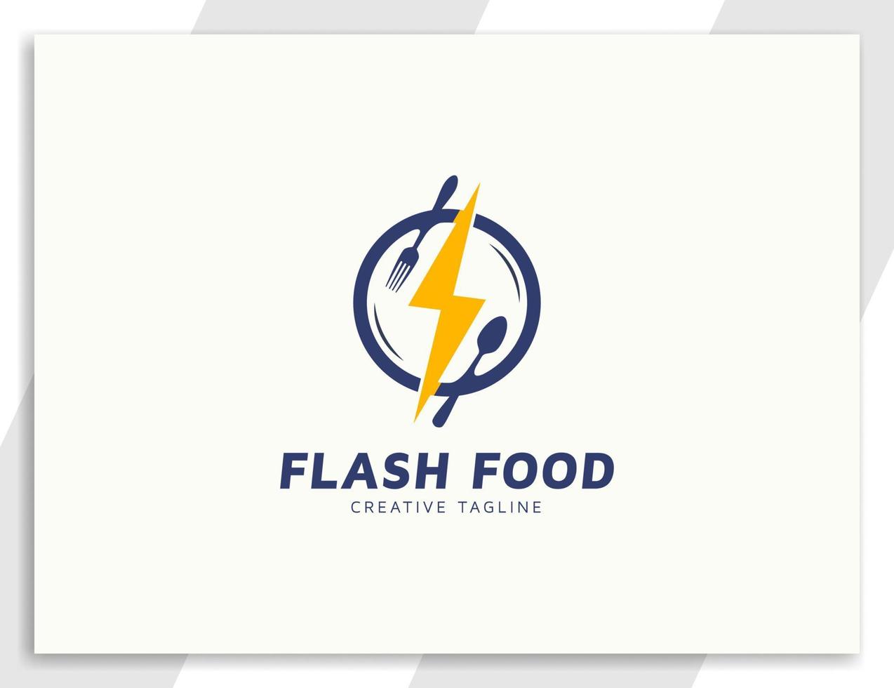 logotipo de comida flash con cuchara, tenedor e ilustración de rayo vector