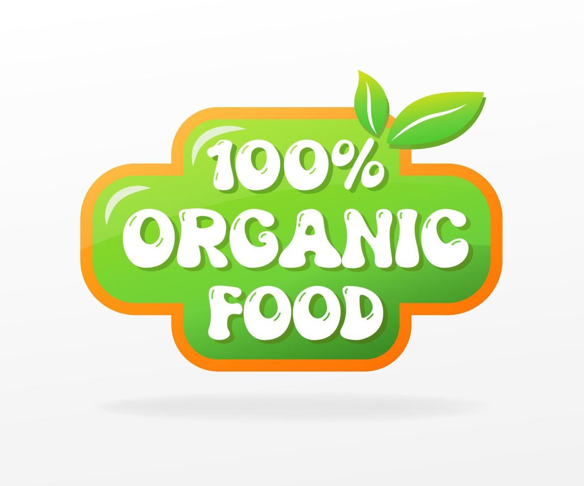 etiqueta de alimentos orgánicos, insignia o icono de productos frescos y naturales de granja para el mercado de alimentos, plantilla de promoción de productos orgánicos, comida y bebida de calidad para una vida saludable, icono de comida vegetariana vector