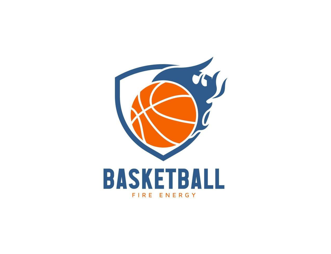 logotipo de baloncesto con ilustración de logotipo de escudo y fuego vector