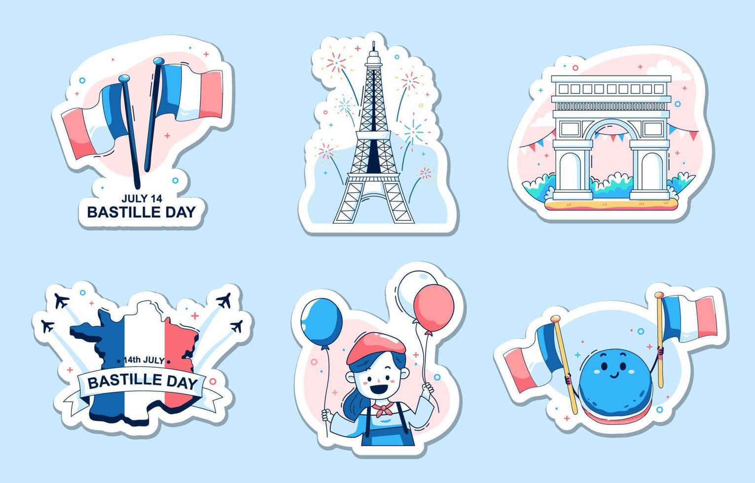 Set of Bastille Day Stickers vector