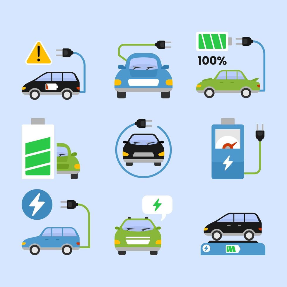 Set of Flat Icons for Electric Car and Power Supplies vector