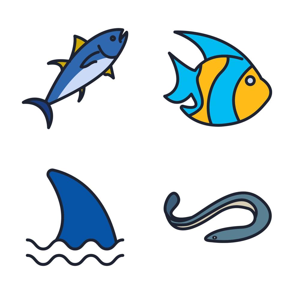 plantilla de símbolo de icono de conjunto de pescado y marisco para ilustración de vector de logotipo de colección de diseño gráfico y web