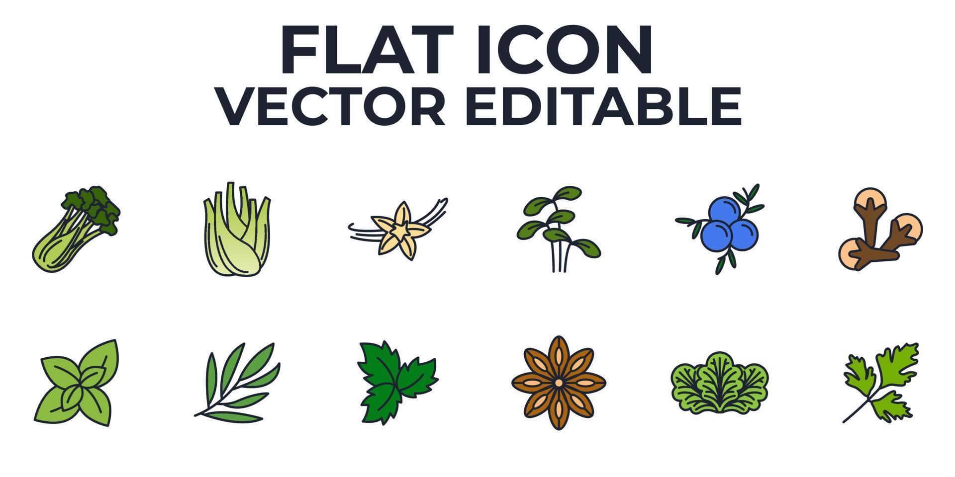 conjunto de elementos de especias, condimentos y hierbas plantilla de símbolo de icono para ilustración de vector de logotipo de colección de diseño gráfico y web