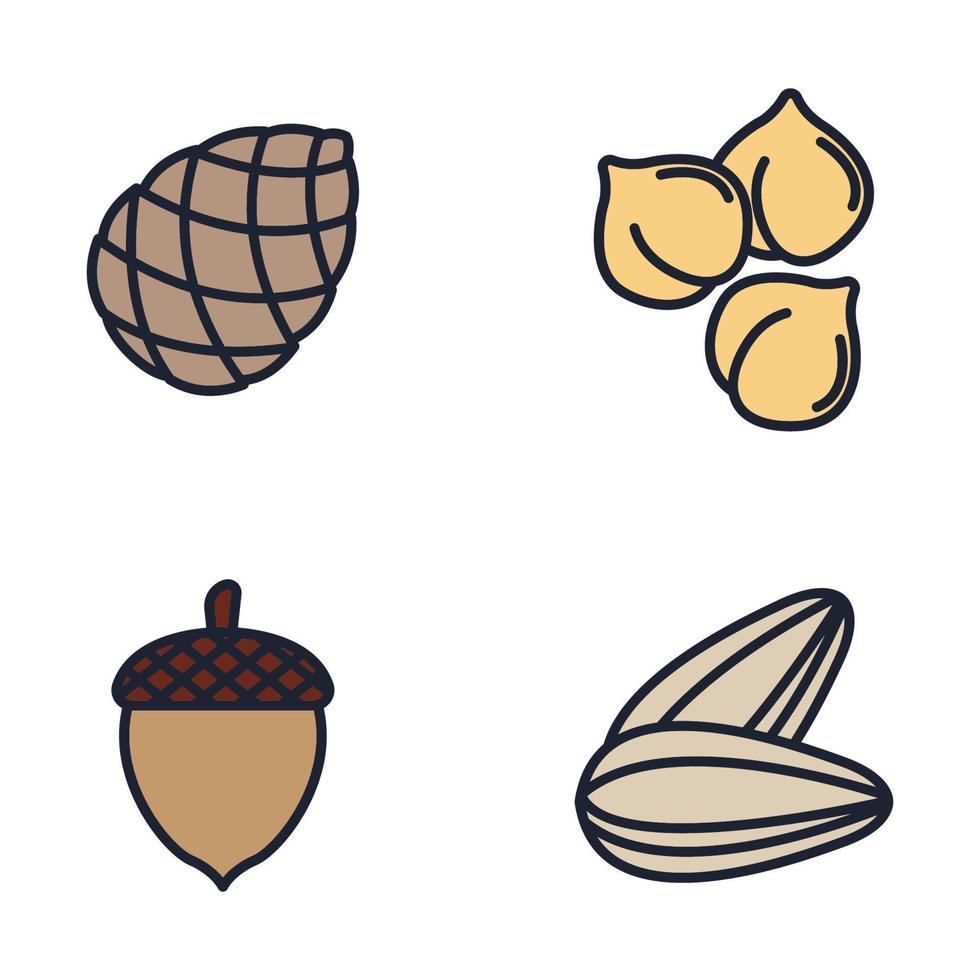 conjunto de elementos de nueces, semillas y frijoles plantilla de símbolo de icono para la ilustración de vector de logotipo de colección de diseño gráfico y web