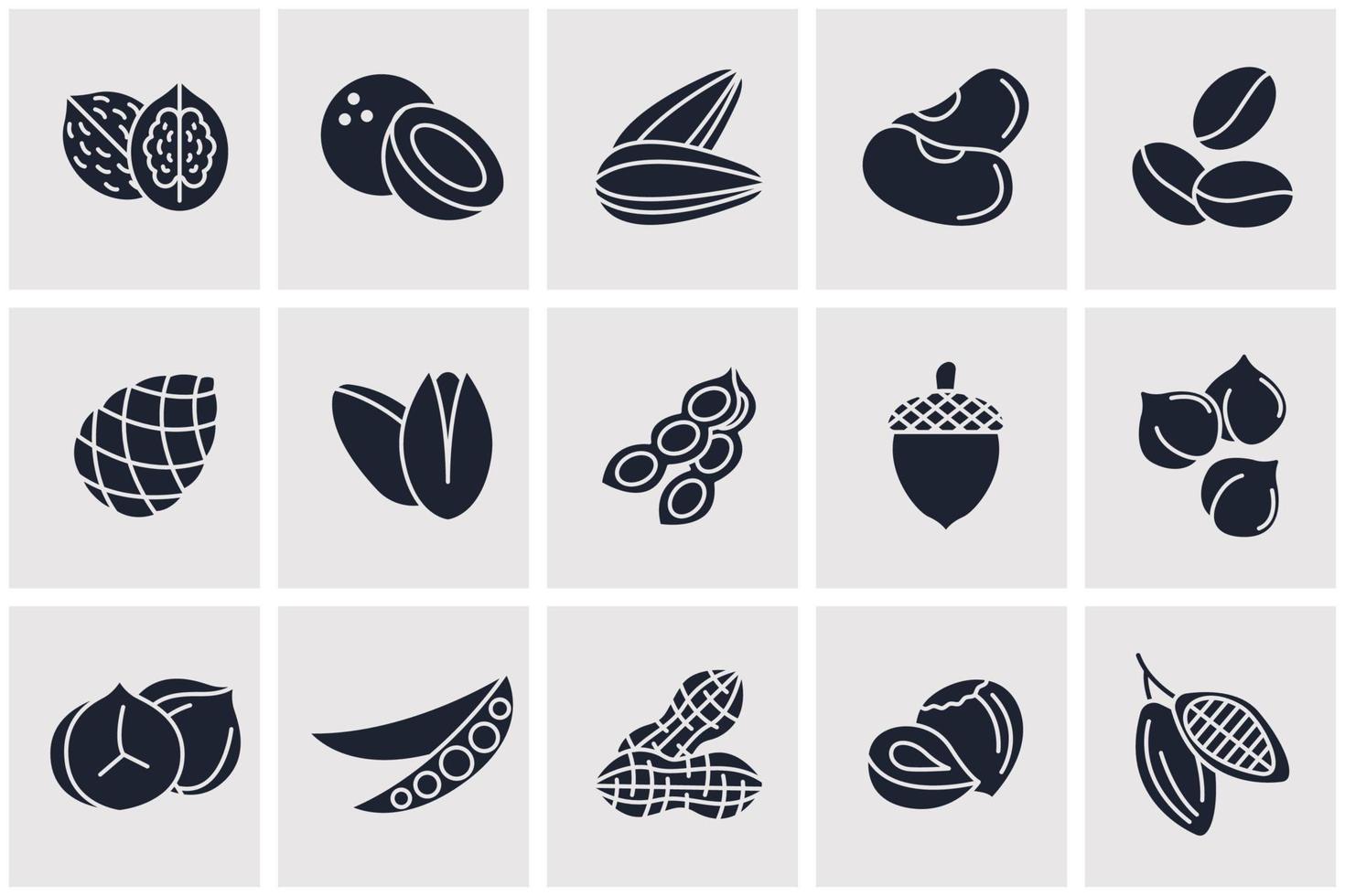 conjunto de elementos de nueces, semillas y frijoles plantilla de símbolo de icono para la ilustración de vector de logotipo de colección de diseño gráfico y web