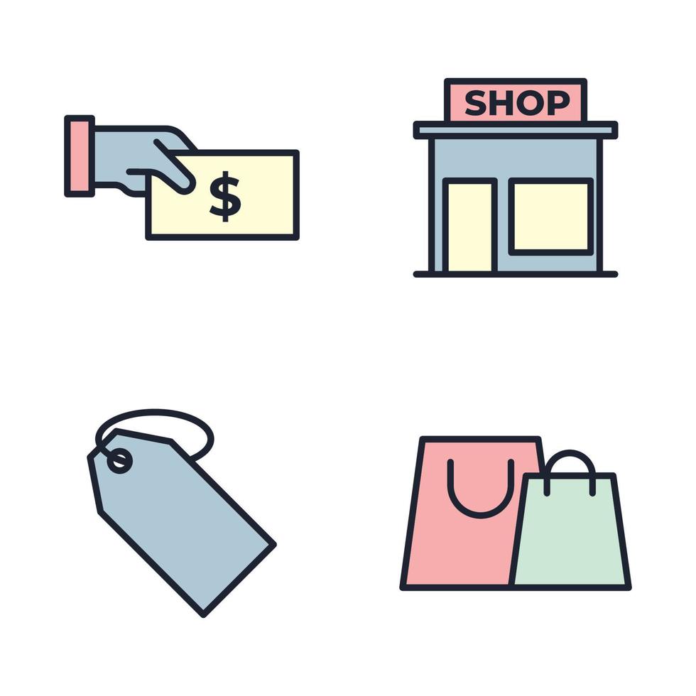 centros comerciales, plantilla de símbolo de icono de conjunto minorista para ilustración de vector de logotipo de colección de diseño gráfico y web