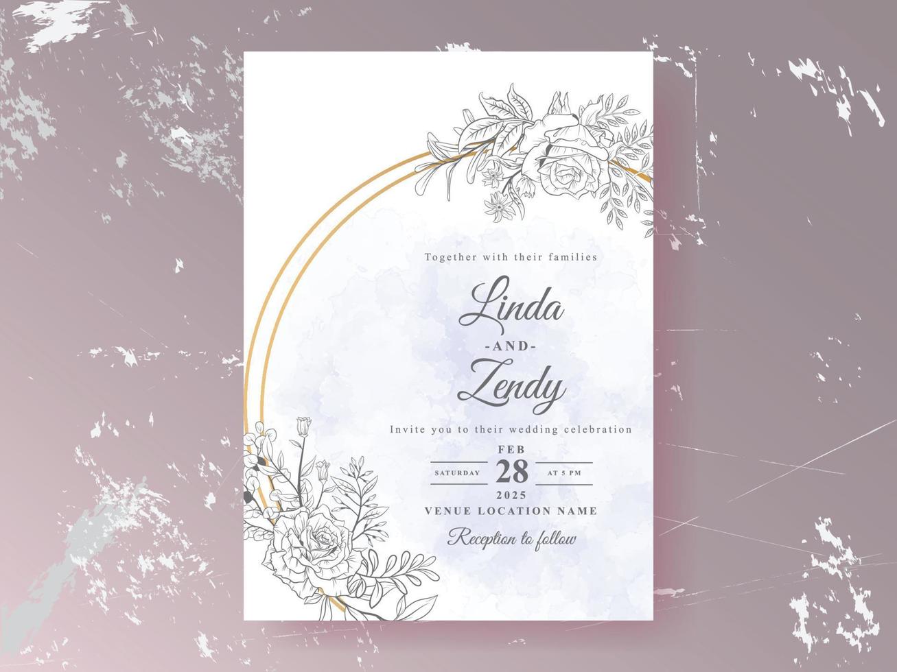 Beautiful floral line art wedding invitations vector