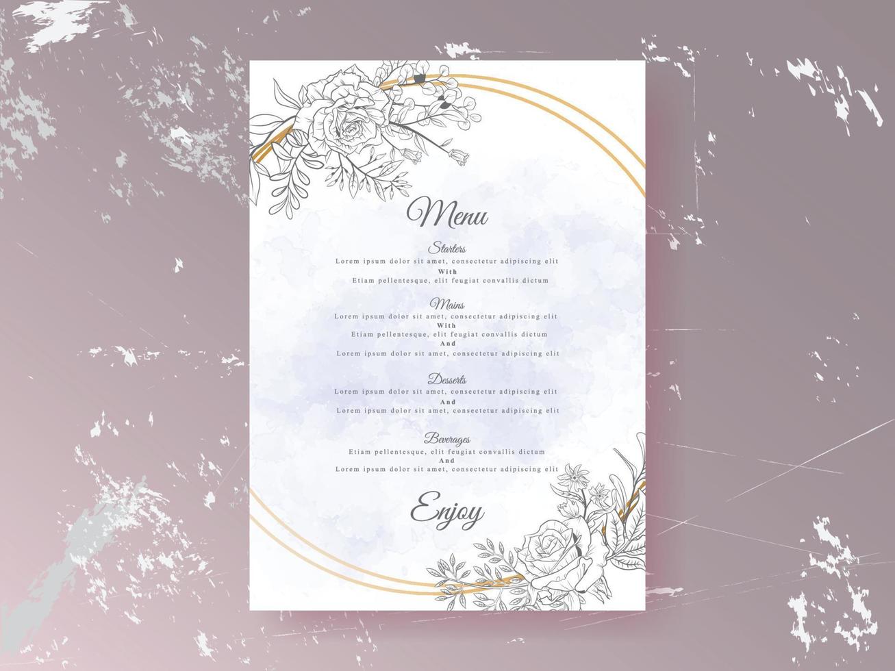 Beautiful floral line art wedding invitations vector