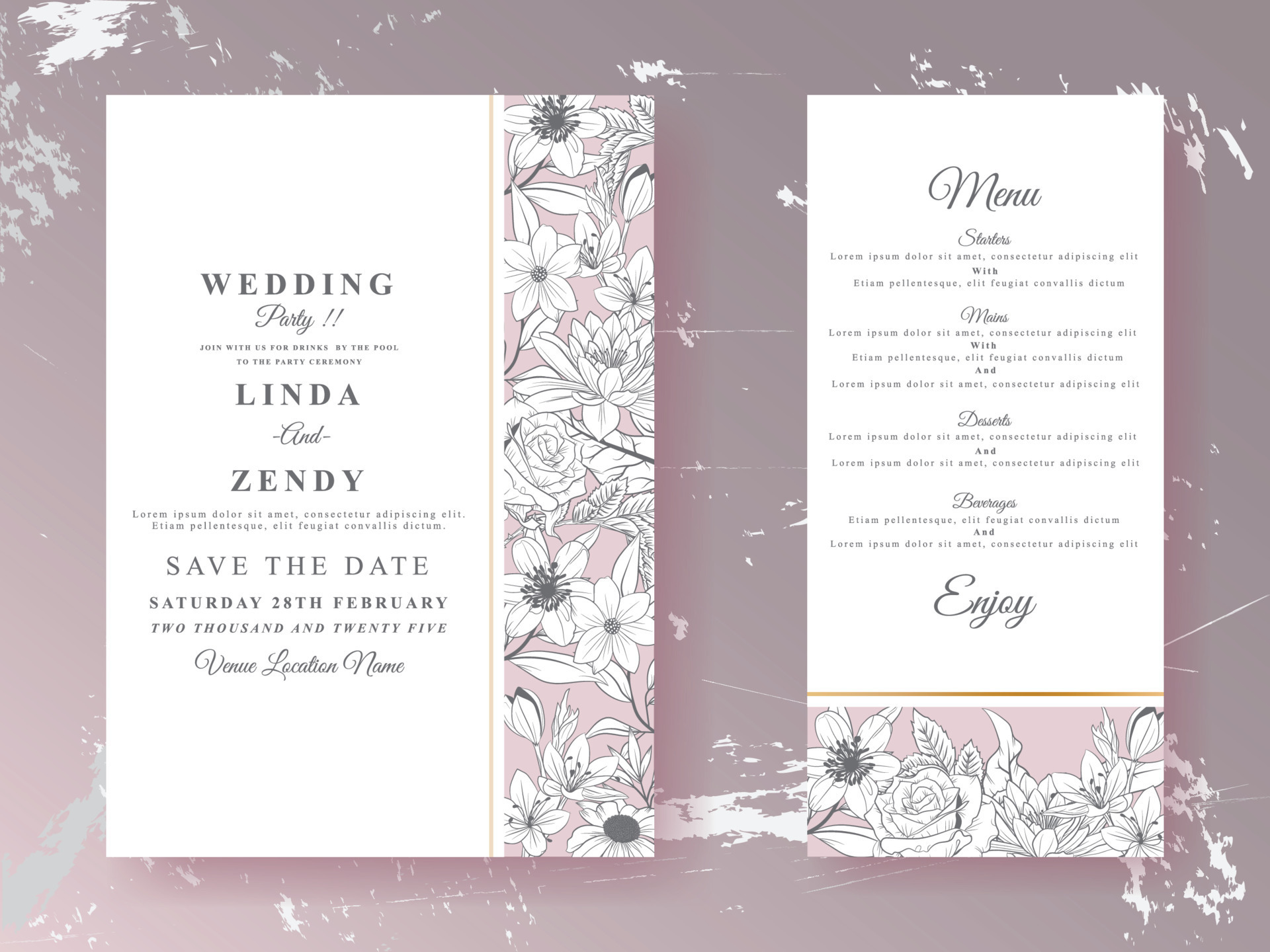 Beautiful floral line art wedding invitations 8322143 Vector Art at ...