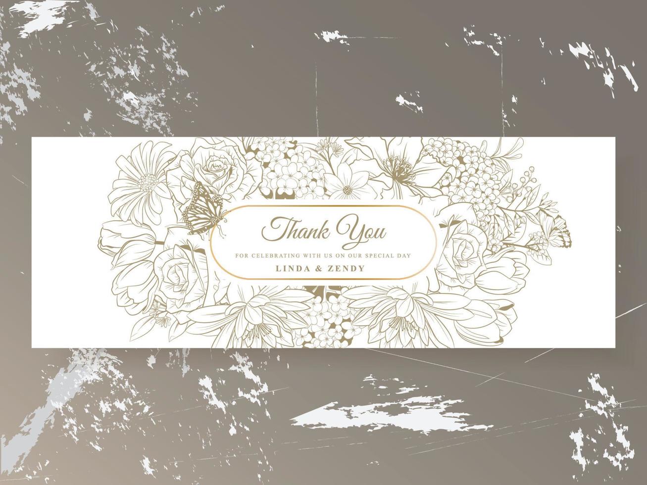 Elegant floral line art wedding invitation card template vector